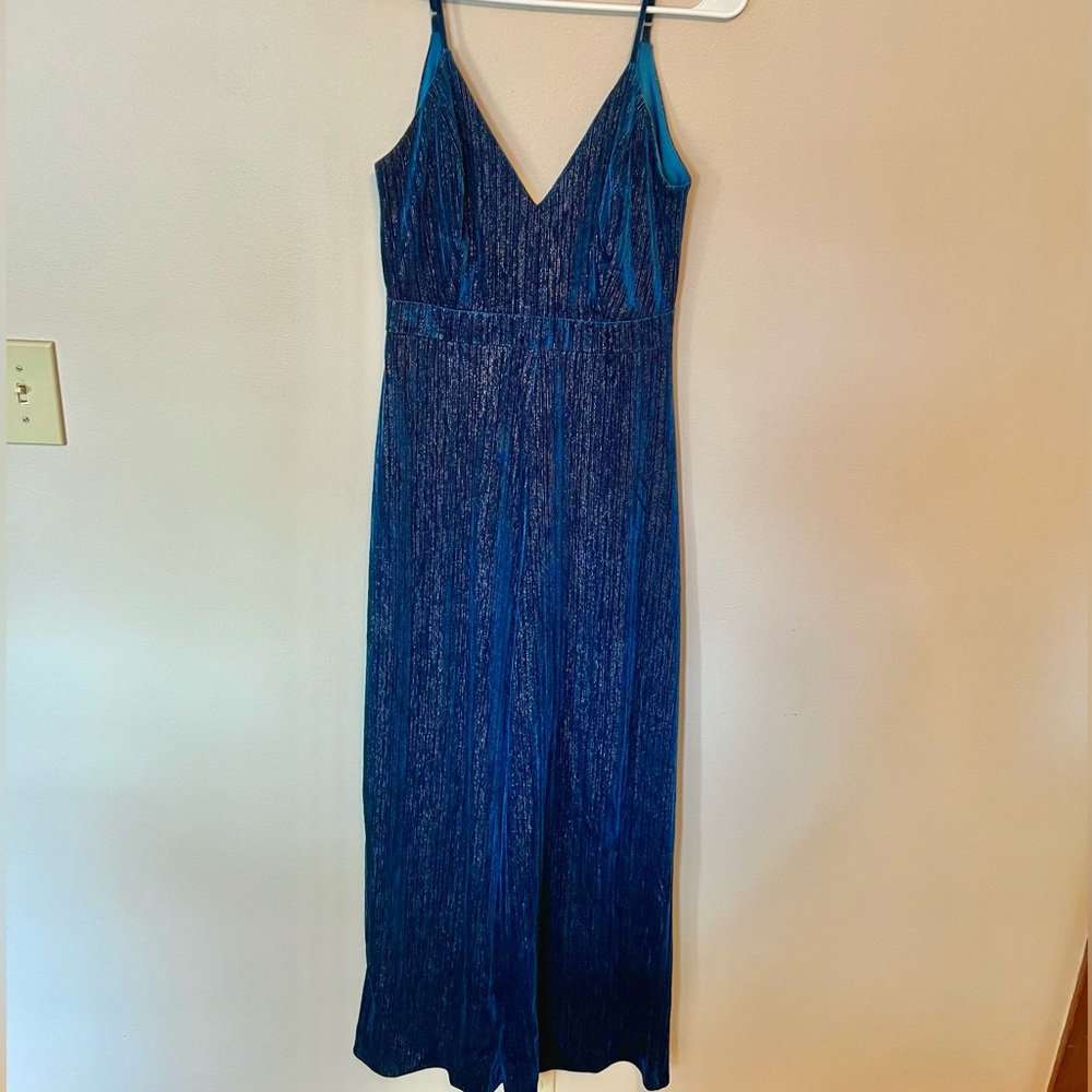 Blue & Silver Velvet Jumpsuit from Francesca’s, Size S